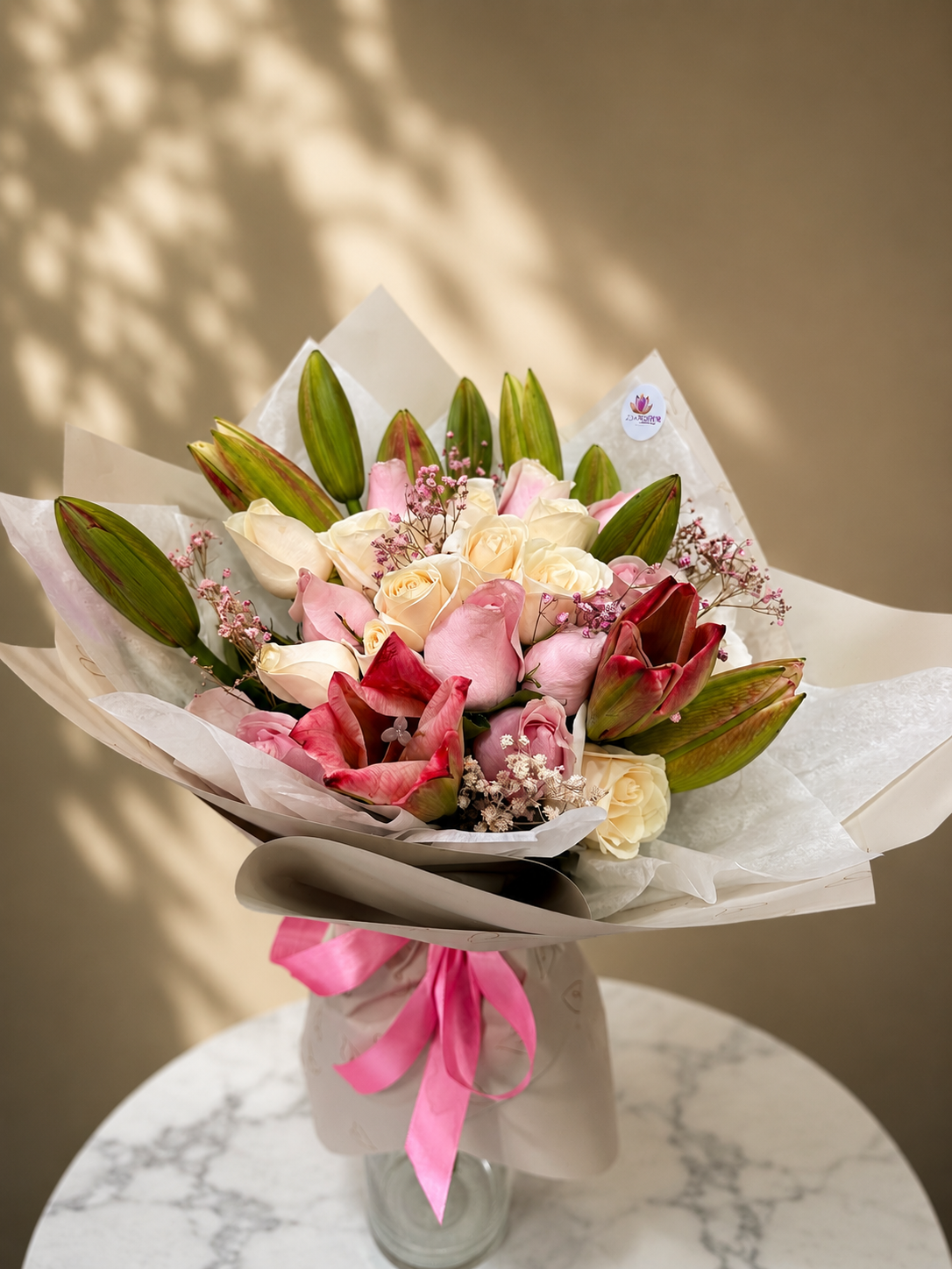 Ramo de 20 rosas rosadas y blancas